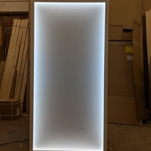 Welcome sign with integrated frosted acrylic